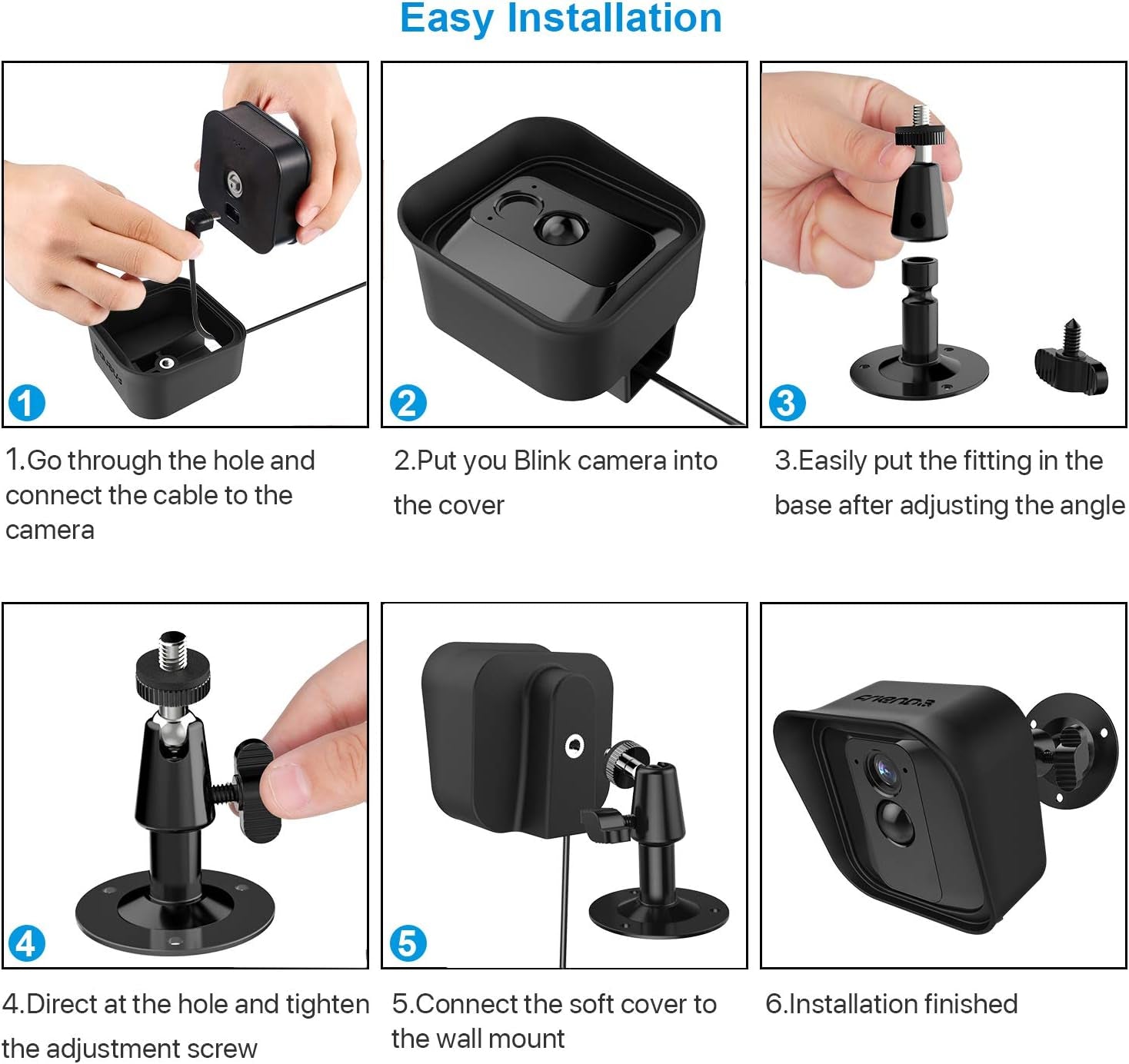 360 Grado Regolabile Staffa Di Montaggio a Parete E Copertura in Silicone Protettiva per Blink XT Interno/Esterno Camera Di Sicurezza (3, Nero)