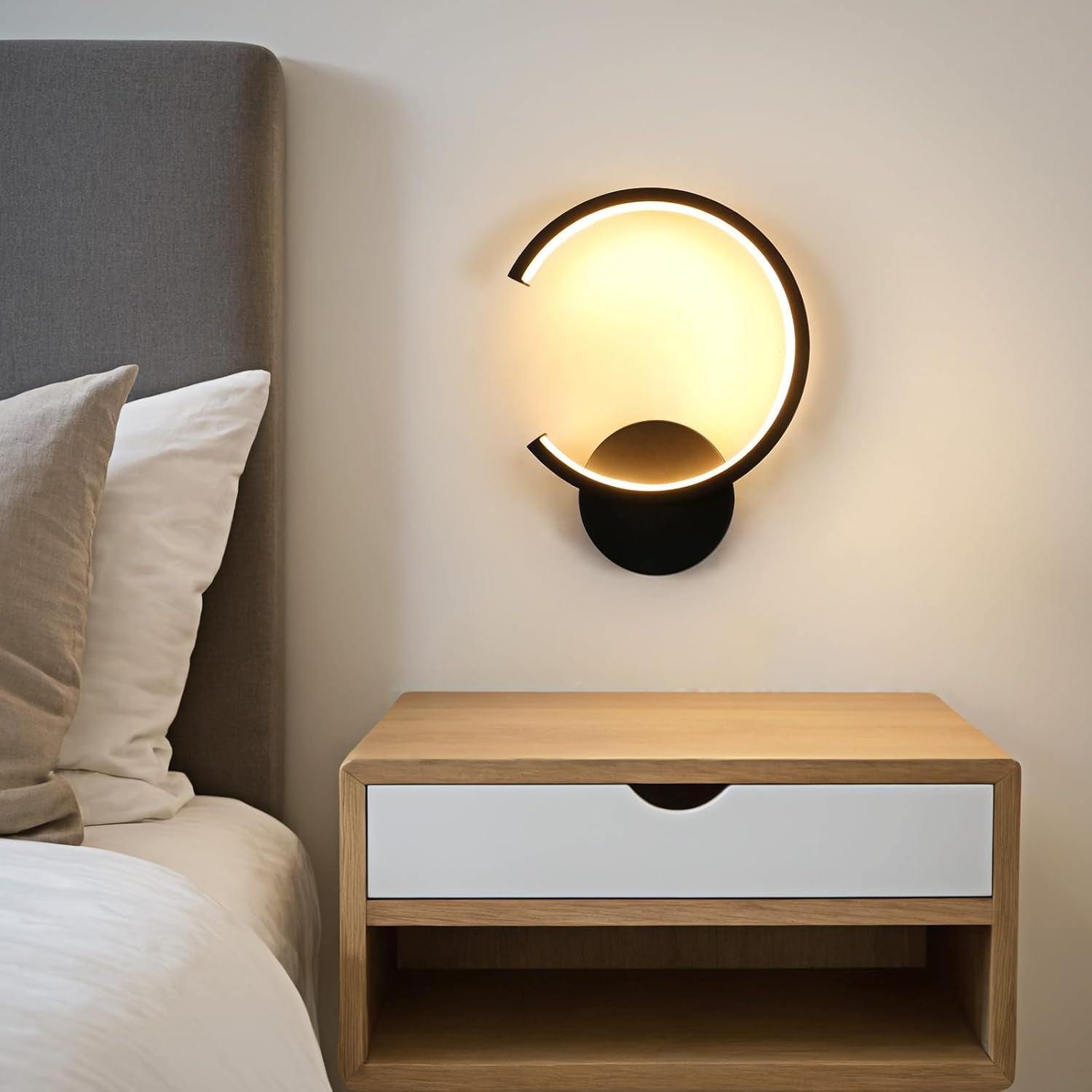 Applique LED Da Parete Moderno, 10W Rotonda Lampada Da Parete Interno, 3000K Bianco Caldo Lampada a Muro per Camera Da Letto, Soggiorno, Corridoio, Scala, Nero