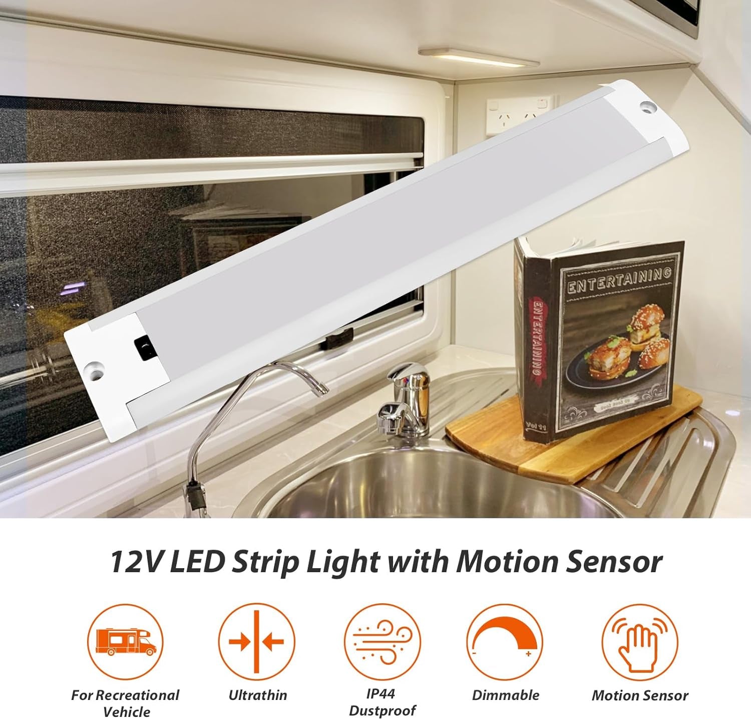 Barra LED 12V per Camper Dimmerabile Striscia LED 12V Con Sensore Di Movimento Armadi Cucina Illuminazione Bianco Caldo