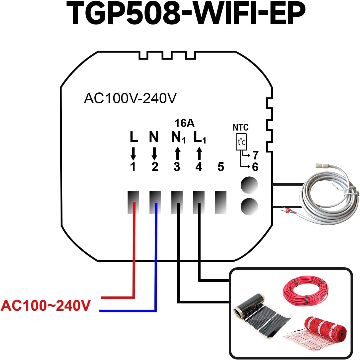 Tuya Termostato Wifi per Riscaldamento Elettrico,Termostati Intelligenti Programmabili Digital Del Pannello Di Tocco Grande Schermo per Riscaldamento Pavimento Compatibile Con Alexa 16A TGP508