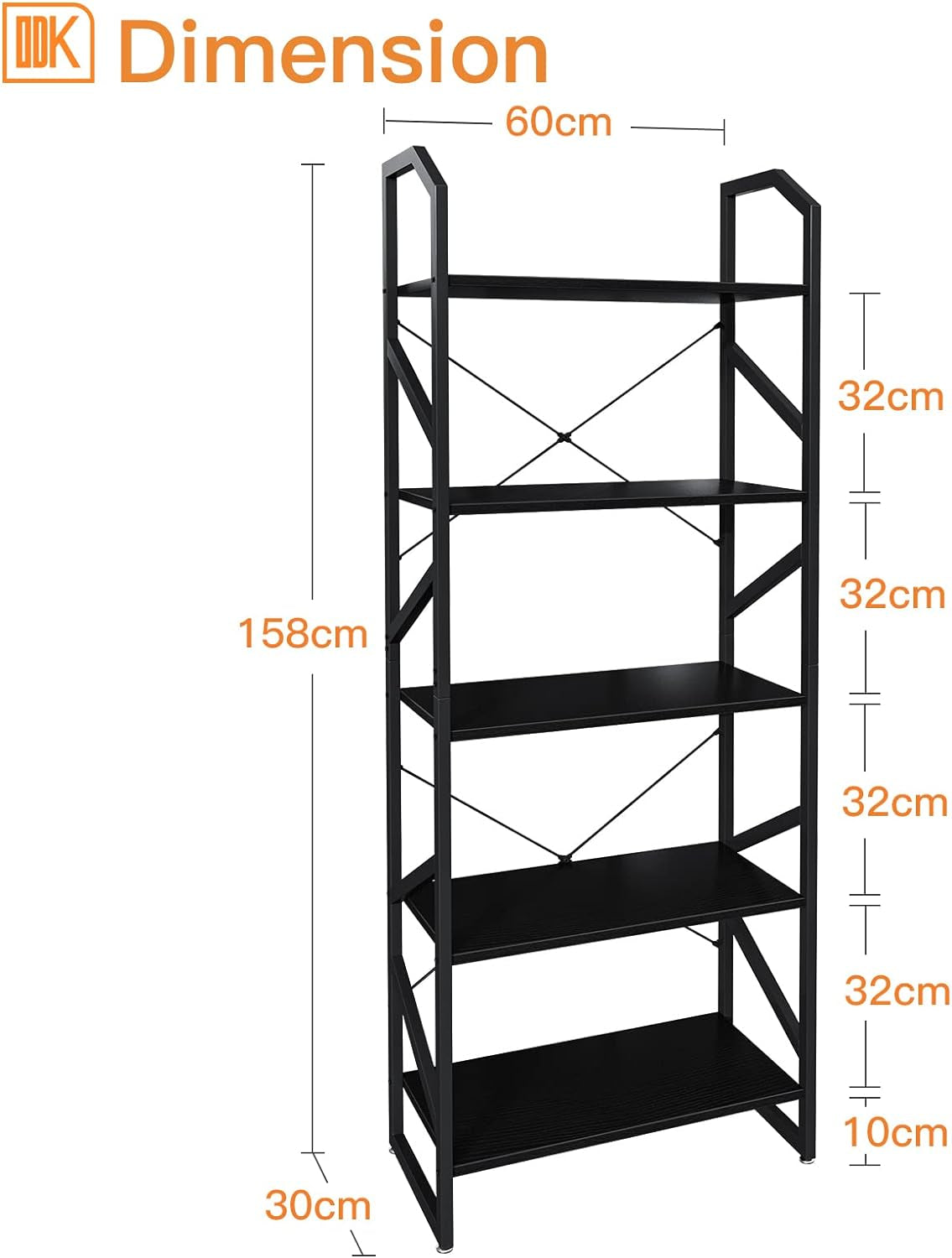 Libreria Scaffale Da Terra per Soggiorno, Camera Da Letto E Ufficio a Casa, Scaffale a 5 Livelli, 60 X 30 X 157.7 Cm, Nero