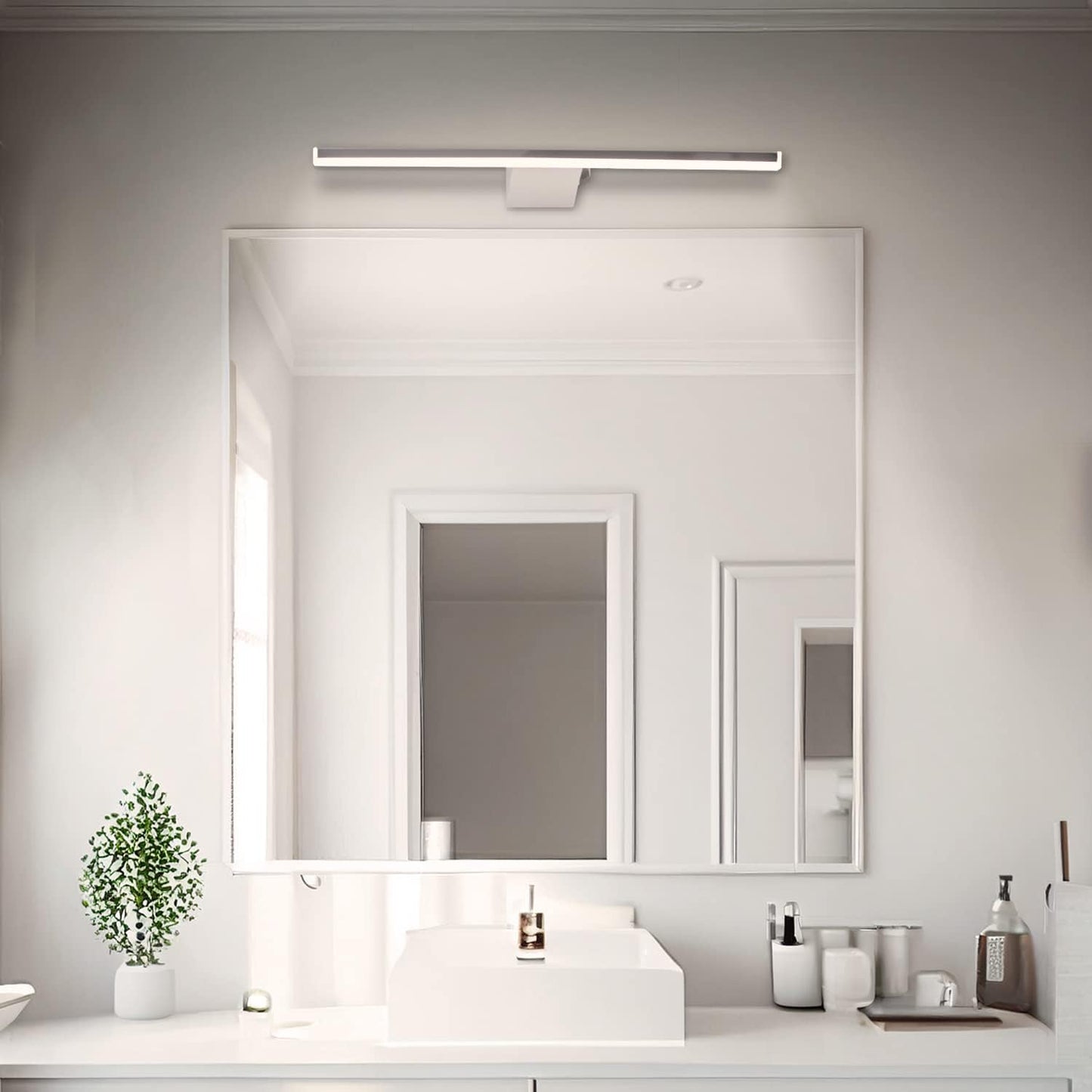 Applique Bagno Specchio Con Interruttore, Acciaio Inossidabile, 40 Cm, Luce Specchio Bagno 10 W 800 Lm, Bianco Neutro 4000 K, Stile Minimalista IP44 Impermeabile(40Cm - 4000K)