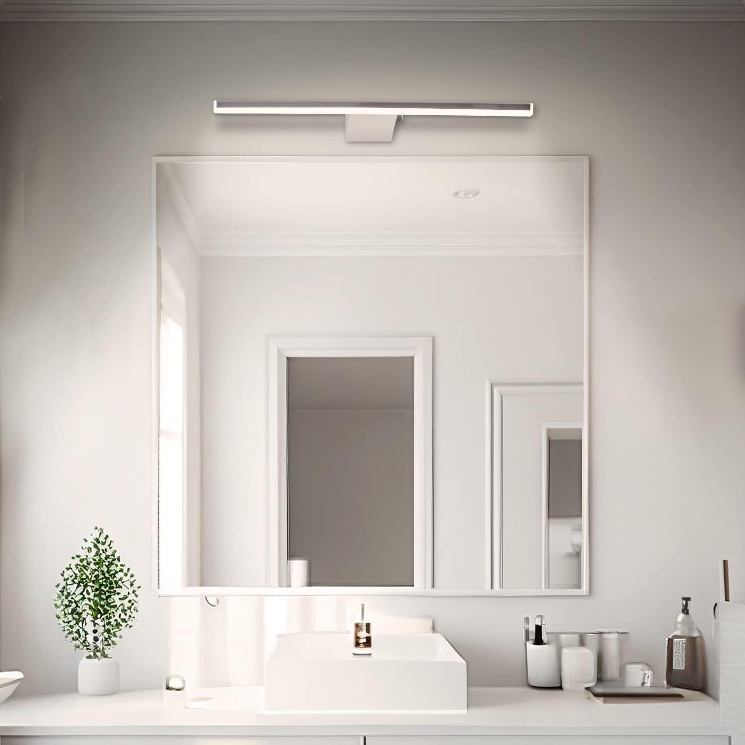 Applique Bagno Specchio Con Interruttore, Acciaio Inossidabile, 40 Cm, Luce Specchio Bagno 10 W 800 Lm, Bianco Neutro 4000 K, Stile Minimalista IP44 Impermeabile(40Cm - 4000K)