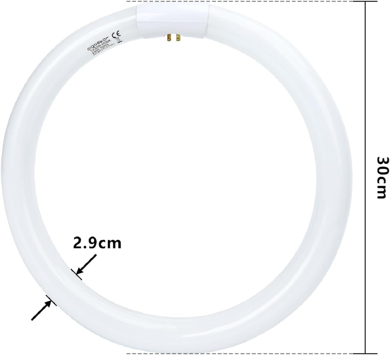 - T9 Lampadina Fluorescente Attacco G10Q, 32W 2100Lm 30Cm, Luce Bianca Fredda 6500K, Circolare, Vetro.