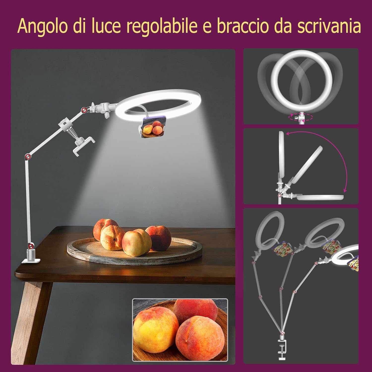 Ring Light Da 10'' per L'Ufficio Con Supporto E Supporto per Telefono, Tripod Ring Light, Lampada per Videoconferenza Con Braccialetto Dell'Ufficio Regolabile per Youtube, Tiktok (Bianco)