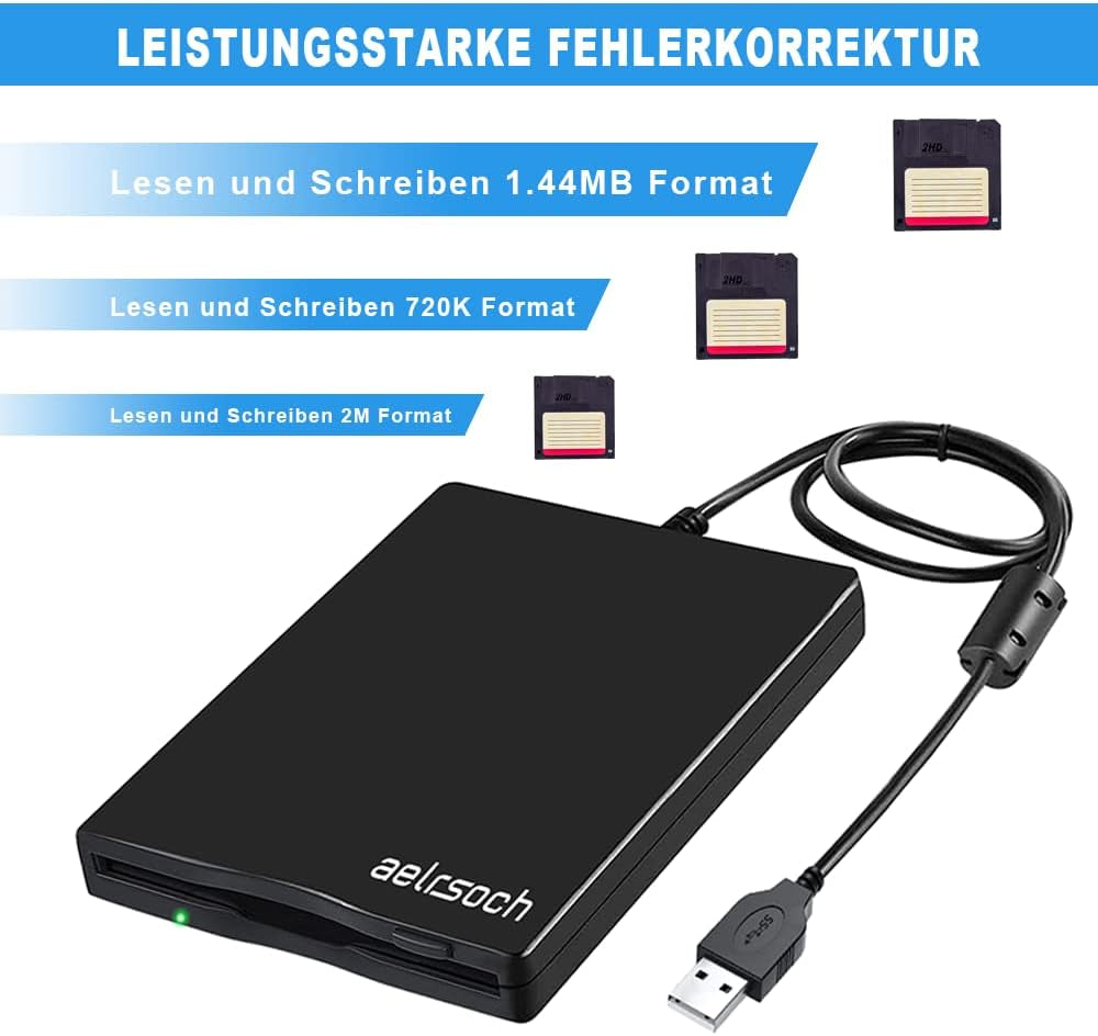 Lettore Floppy Disk Unità Floppy Esterna Lettore Floppy USB Da 3,5 Pollici Disco Floppy Portatile FDD Da 1,44 MB Adatto per PC Windows 2000 / XP / 7/8, Plug and Play (Nero)