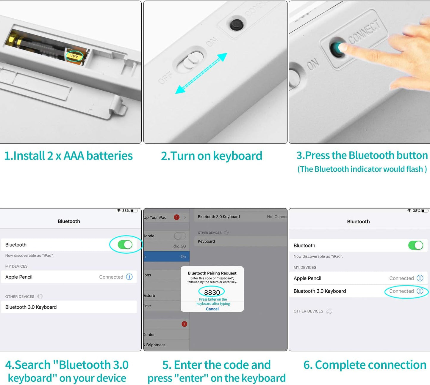 Tastiera Bluetooth Italiana, Wireless Tastiera Portatile Light per Tablet Ipad, Samsung, Huawei, Ios, Android, Windows E Qualsiasi Dispositivo Abilitato Bluetooth, Bianco