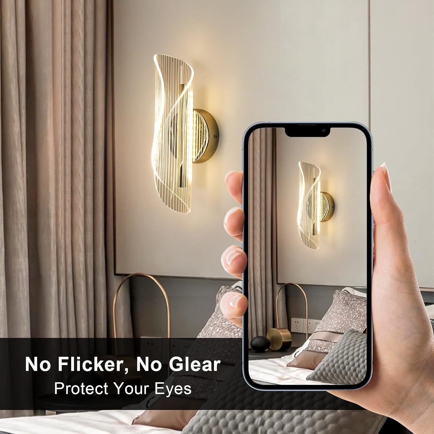 Applique Da Parete Interno, 16W 1800LM Lampada Da Parete a LED, 3000K&4500K&6500K Applique LED Creativo per Camera Da Letto Soggiorno Corridoio, Oro, 28 * 10CM