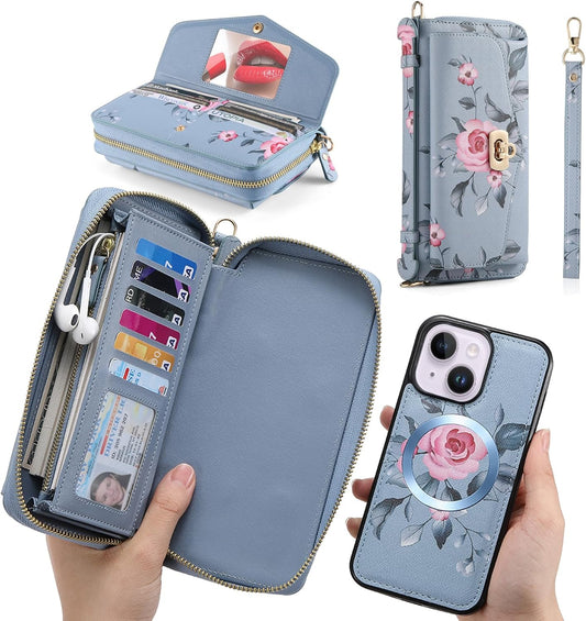 Custodia a Portafoglio per Iphone 14 [Pelle PU Di Alta Qualità] [Slot per Schede] [Chiusura Magnetica] Custodia Protettiva RFID Borsa a Tracolla Custodia Mobile Compatibile per Iphone 14 Da 6,1