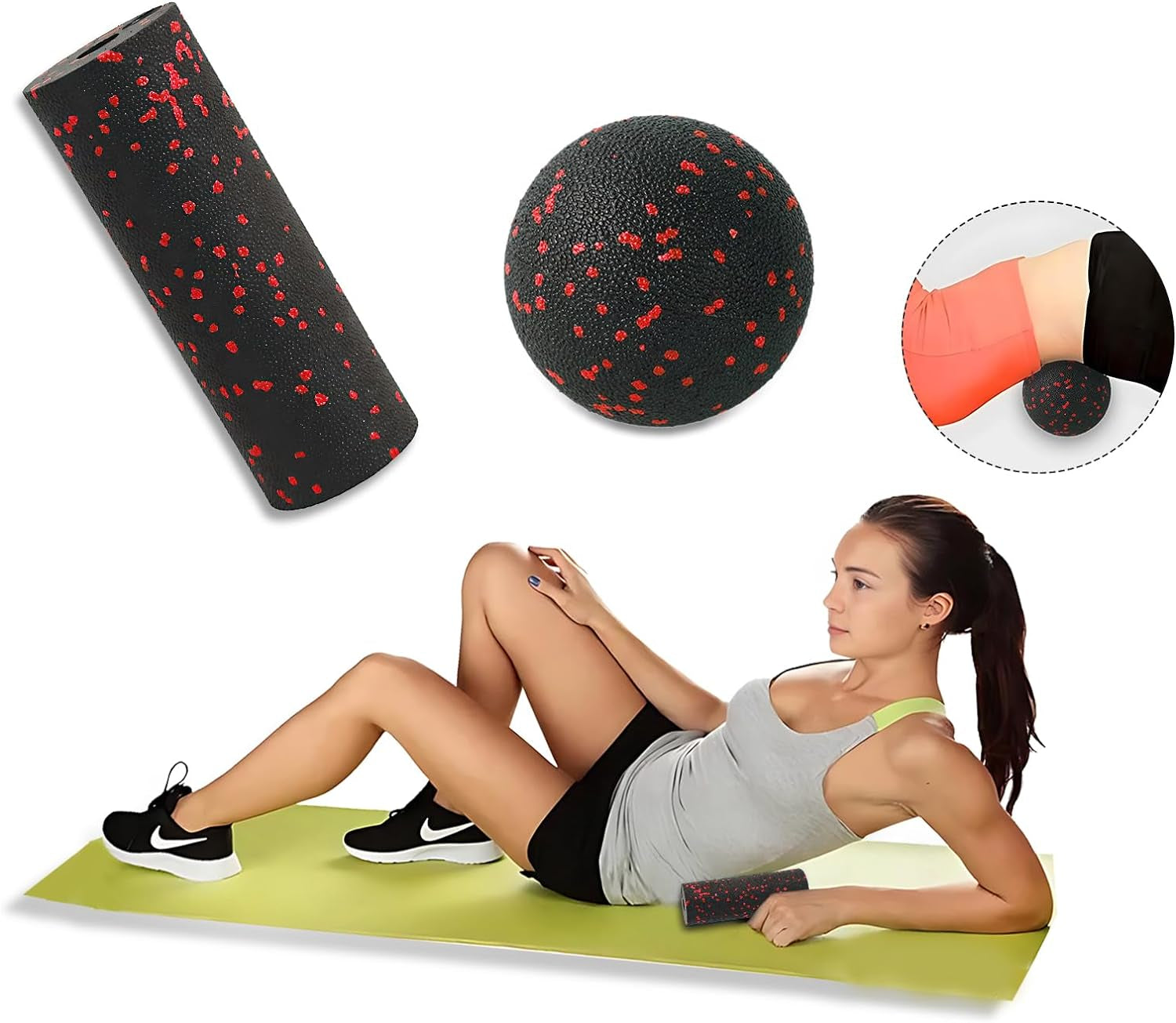 Pallina Massaggio Set,  Mini Foam Roller & Sfera Singola, Mini Kit per Fasce Mini Foam Roller, Massaggio Profondo per Rilassare I Muscoli Del Collo E Della Schiena, Accupoint Massaggi (Rosso)