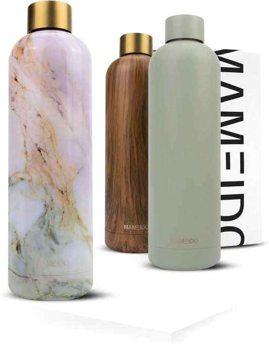 Borraccia Termica 1 Litro - Borracce Termiche Prova Di Perdite, Thermos Acciaio Inox Senza BPA, Bottiglia Termica (Pearl Marble Gold, 1L)