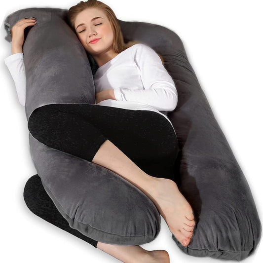Cuscino Gravidanza, Cuscino per Chi Dorme Sul Fianco a Forma Di U Con Fodera, Cuscino a U,Cuscino per L'Allattamento, Cuscino Di Posizionamento Grande per Donne,Nero