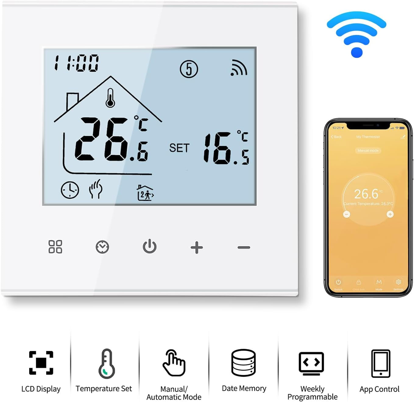 Termostato Wifi per Caldaia a Gas/Riscaldamento Ad Acqua,Termostato Wi-Fi Schermo LCD Touch Button Retroilluminato Programmabile Con Alexa Google Home E Telefono App (Aggiornato)