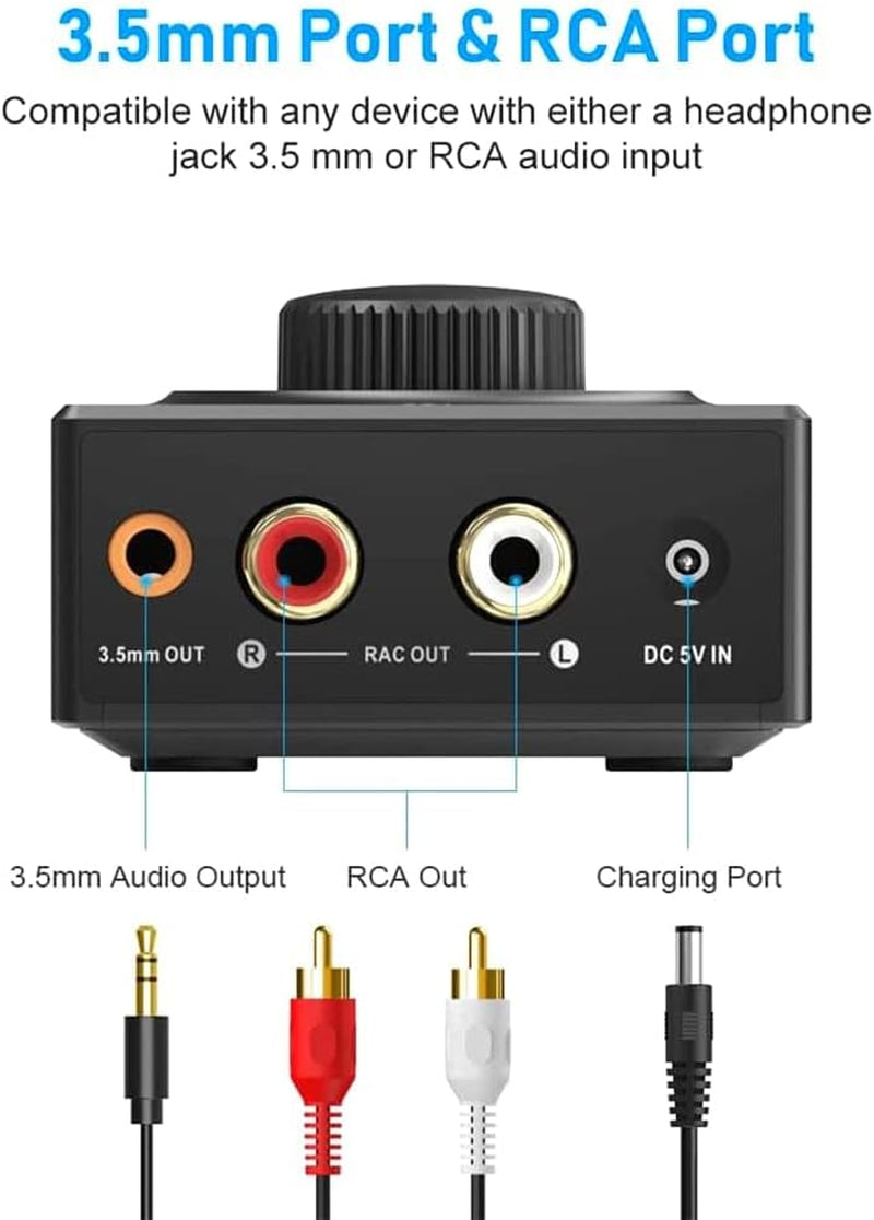 Ricevitore Bluetooth 5.3 Hifi Audio per Impianto Stereo, 3.5Mm RCA Jack, Portata Wireless Di 100 Piedi, Adattatore Aux per Tablet/Smartphone/Pc/Laptop/Cuffie