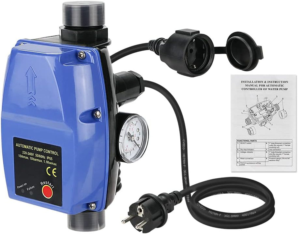 Interruttore Elettronico a Pressione Con Manometro E Cavo, Controllo Della Pompa, Potenza Massima 10 Bar, Pompa Sommergibile, Pompa per Fontana Profonda E Pompa Da Giardino