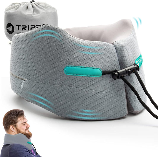 Cuscino Cervicale in Memory Foam, Cuscino Da Viaggio, Comodo, Di Lusso, per Aereo, Supporto per La Testa, Ideale per Viaggi, Ufficio, Auto, Autobus, Treno (Taglia L, Grigio)