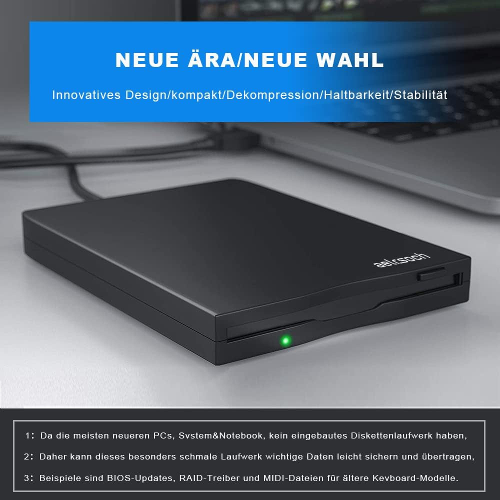 Lettore Floppy Disk Unità Floppy Esterna Lettore Floppy USB Da 3,5 Pollici Disco Floppy Portatile FDD Da 1,44 MB Adatto per PC Windows 2000 / XP / 7/8, Plug and Play (Nero)