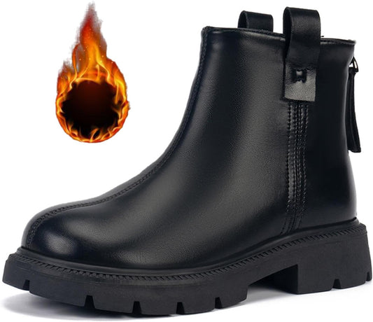 Fudaolee Stivali Stivali Invernali per Bambini Scarpe Invernali Calde per Ragazze Stivali da Neve Stivaletti per Ragazzi Scarpe da Neve Stivali Slip-On Corti Impermeabili Etichetta 27 = EU 26, Nero
