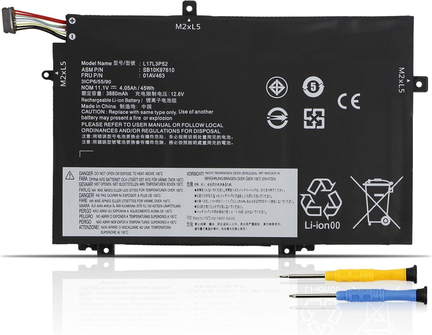 45Wh L17L3P52 L17M3P53 Batteria per Lenovo Thinkpad L480 L490 L580 L590 L14 L15 2020 2021 G1 G2 Gen 1 Gen 2 01AV463 01AV464 01AV465 01AV466 L17C3P52 L17M3P54 SB10K97610 SB10K97611 SB10K97612