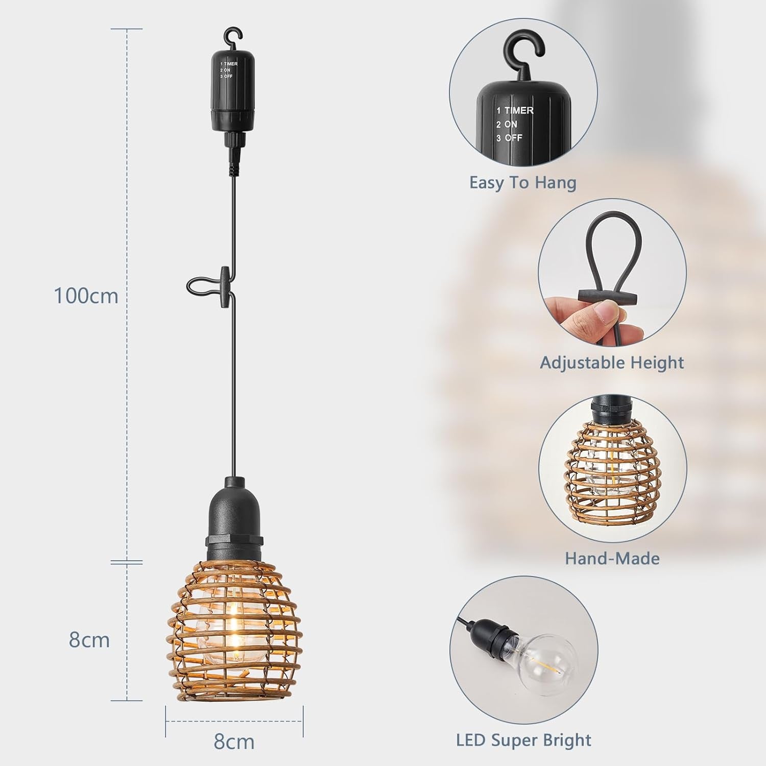 3 Pezzi Lampadario a Sospensione Esterni Con Batteria, Impermeabile Bianco Caldo Lampada a Sospensione Dimmerabile Con Telecomando, Timer per Giardino, Soggiorno, Camera Da Letto, Campeggio