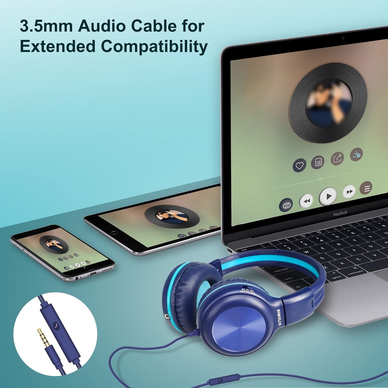 Cuffie Cablate per Bambini, Scuola, Viaggi, Volume Sicuro 85Db/94Db/104Db, Cuffie Over-Ear per Ragazzi Con Microfono E Shareport, Pieghevoli, Resistenti E Regolabili, per Adolescenti E Adulti,