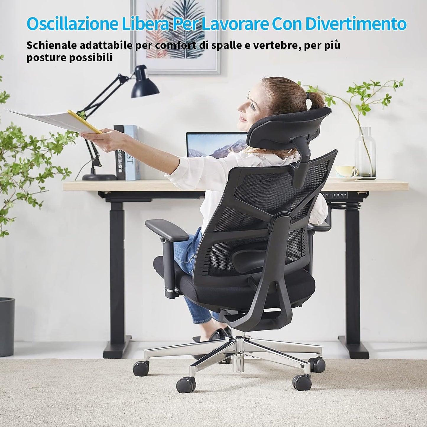 Sedia Ergonomica Da Ufficio Con Schienale Adattivo, Sedia Da Scrivania per Computer Con Braccioli 4D, Profondità Di Sedile Regolabile, Supporto Lombare E Poggiatesta 2D, Sedia Da Girevole