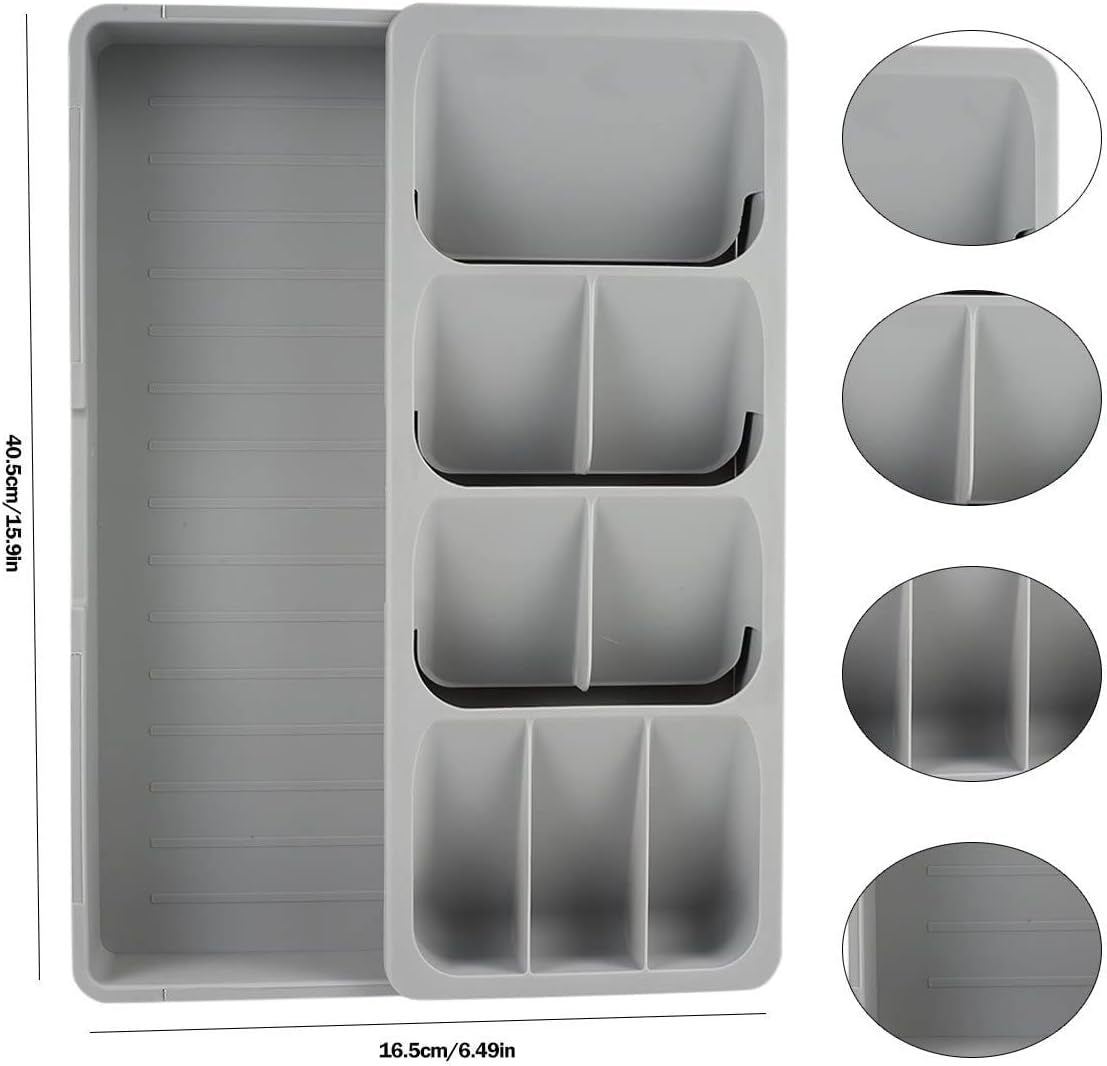 Posate a 1 Livello, Grande E Profondo, Organizer per Posate in Plastica Resistente E Scorrevole (Grigio, 40,5 X 16,5 X 5,5 Cm)