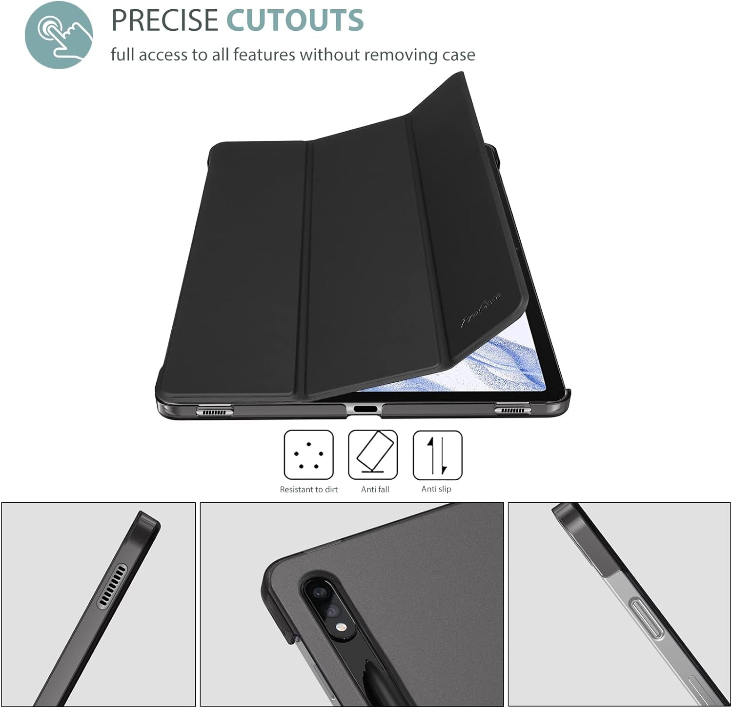 Custodia per 12.4 Pollici Galaxy Tab S8+ plus 2022/S7 FE 2021/S7+ plus 2020 (SM-X800/X806/T730/T736/T733/T738/T970/T975/T976/T978), Smart Cover Leggero, Casetraslucida Smerigliata -Nero