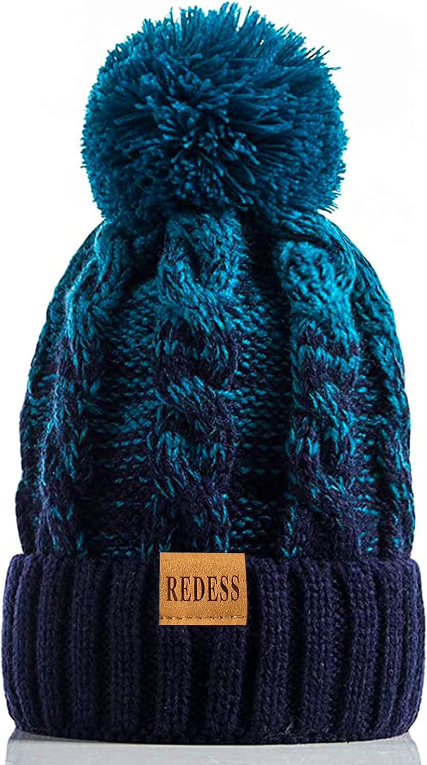 Cappello Invernale Da Donna Con Pom Pom Beanie Caldo Foderato in Pile Spesso Slouchy Snow Knit Chunky Baggy Skull Berretto Da Sci