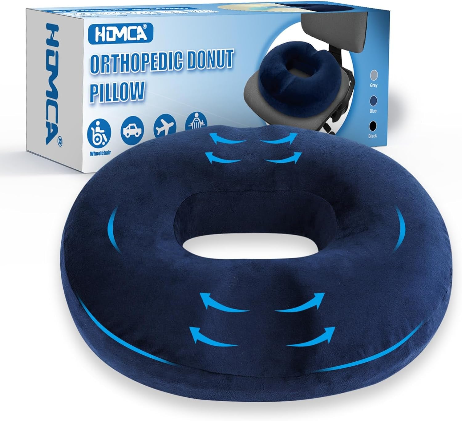 Cuscino Sedia Ergonomico in Memory Foam, Cuscino Ciambelle Antiscivolo Cuscino Coccige Cuscini Ortopedico Seduta per Auto, Ufficio, Fodera Lavabile, 45X40X9Cm
