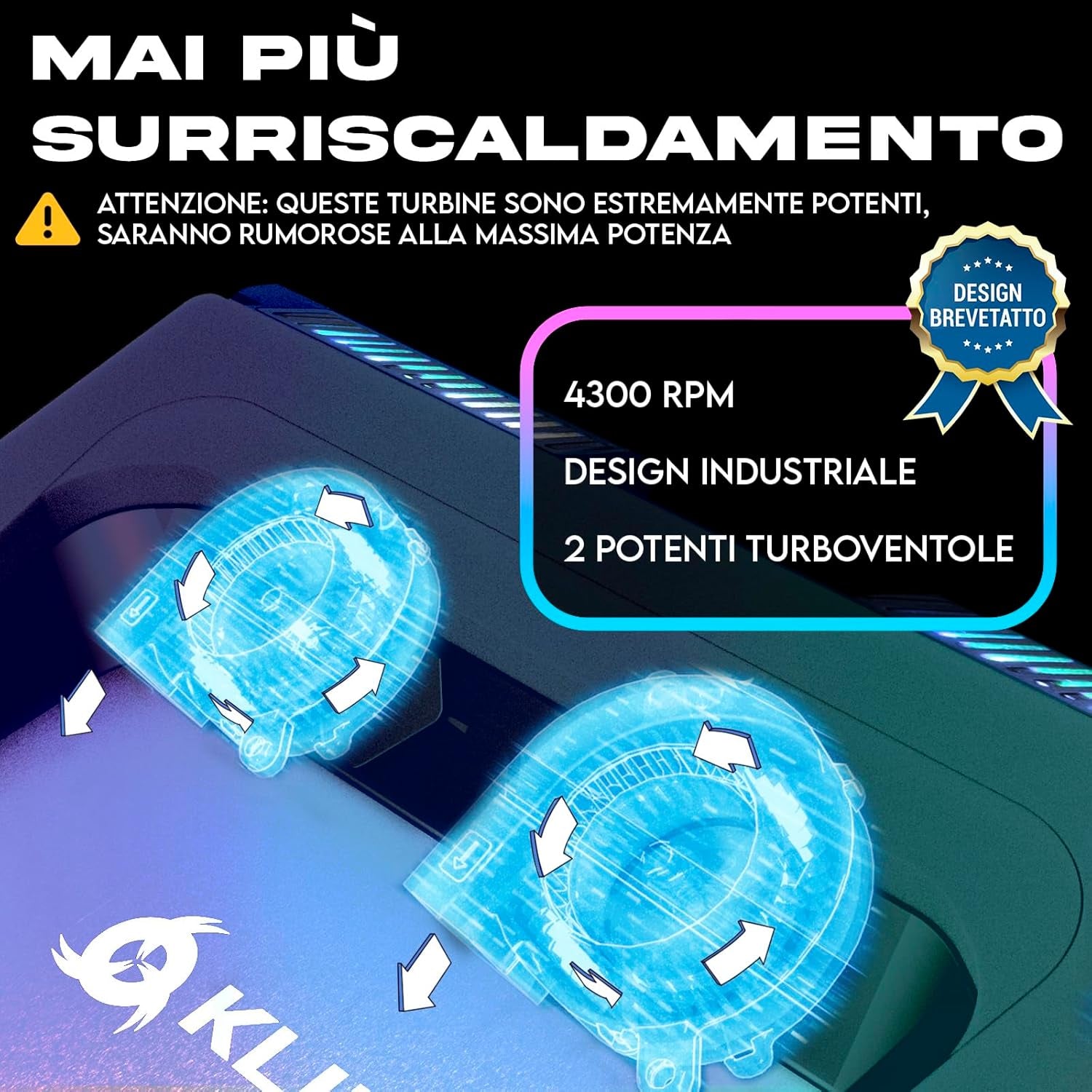 Everest Base Raffreddamento PC Portatile | Nuova 2024 | Supporto PC Portatile Con Ventola Turbo (4300 RPM) | Guarnizione in Foam per Massime Prestazioni | Evita Il Surriscaldamento | Da 15 a 17"