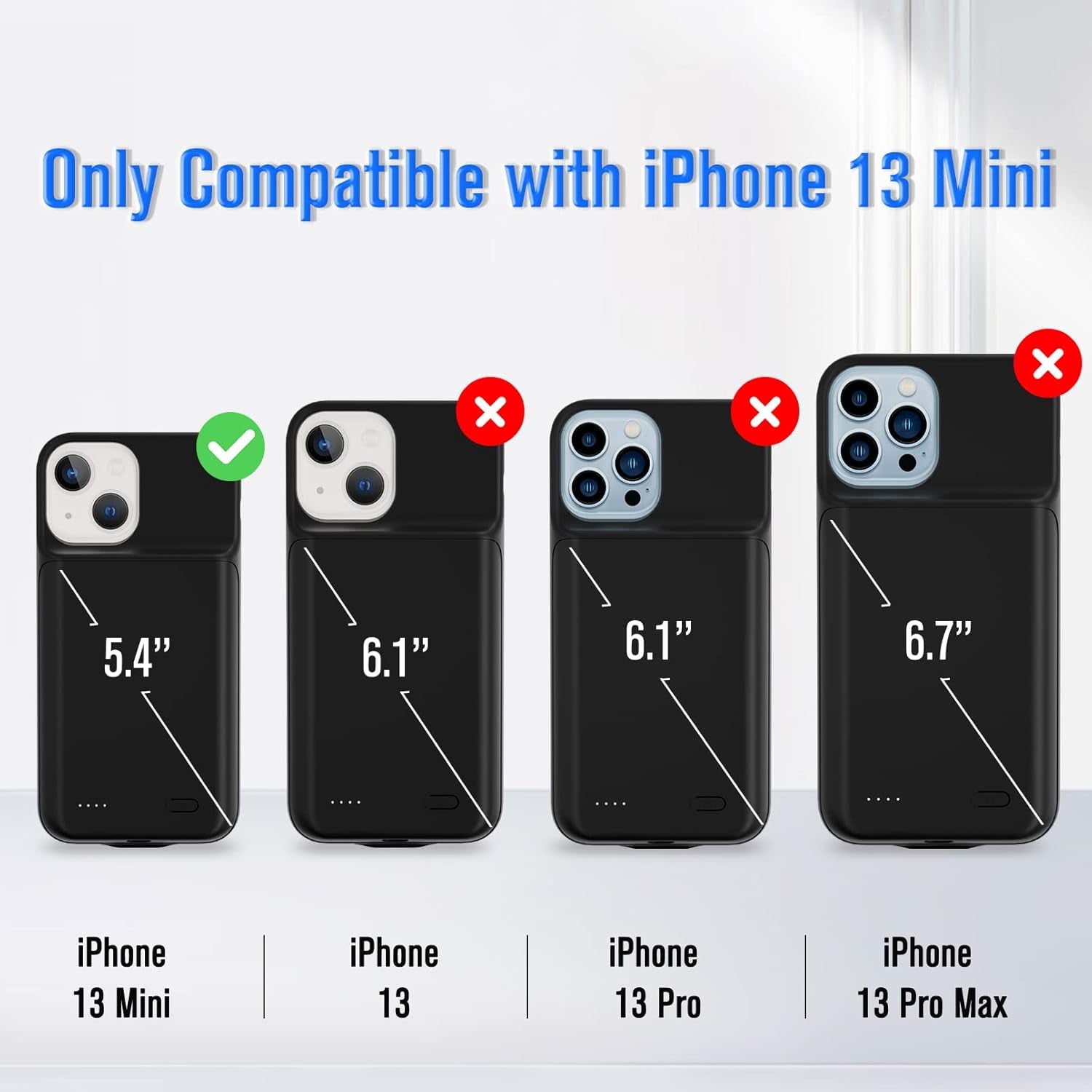 Custodia/Cover per Batteria per Iphone 13 Mini, [6000Mah] Custodia Di Ricarica Iphone, Custodia Protettiva Di Ricarica Portatile, Batteria Estesa Ricaricabile per Iphone 13 Mini (5,4 Pollici)