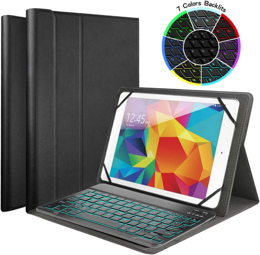Costacloud Custodia Con Tastiera Retroilluminata Bluetooth Wireless 3.0 QWERTY Spagnolo- PU Protettiva per 9.0"-10.6" Qualsiasi Ios/Windows/Android Tablet Retroilluminato