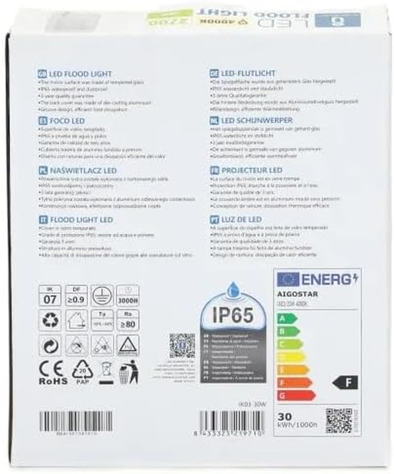 - Faretto LED per Esterni Da 30W 2700Lm, IP65 Impermeabile, Luce Di Sicurezza Impermeabile, Bianco Naturale 4000K Faretto LED Da Giardino, Cortili, Garage, Parchi, Ecc.