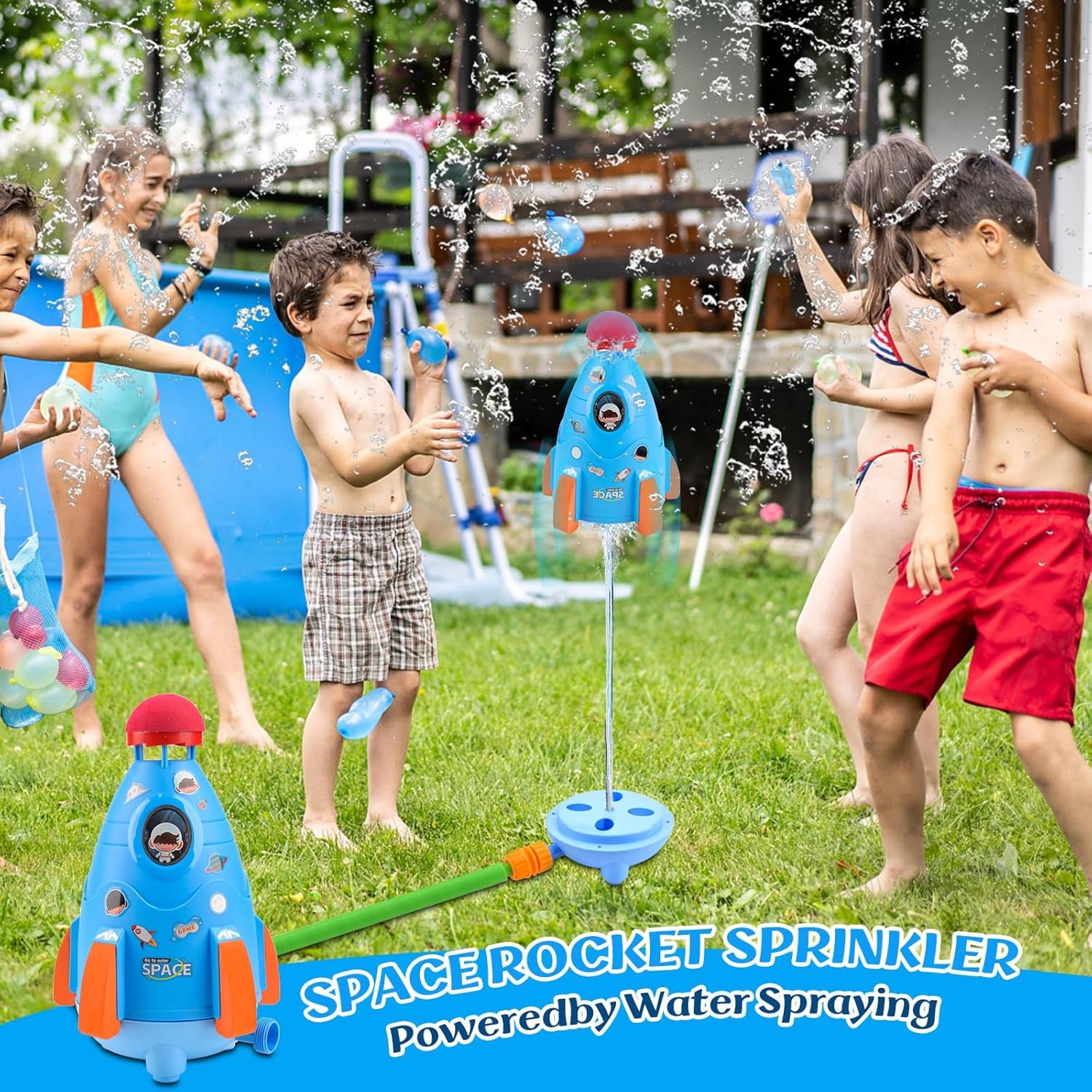 Razzo D'Acqua Sprinkler, Spruzzatore Giocattolo, Giochi D'Acqua Giardino, Giocattolo Rocket Sprinkler Giochi Da Giardino per Bambini, Giocattolo Estivo for Irrigatore a Razzo (Blu)