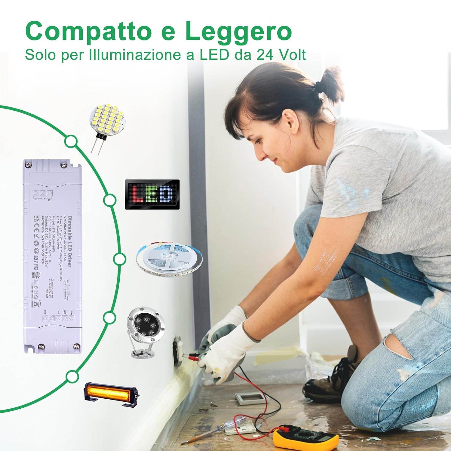 Trasformatore LED 24V 80W Dimmerabile, Triac & 0-10V&1-10V & PWM & Resistenza Da 100K, Alimentatore 24V 3.33A Di Tensione Costante, Driver LED AC 220V to DC Trasformatori Di Bassa Tensione