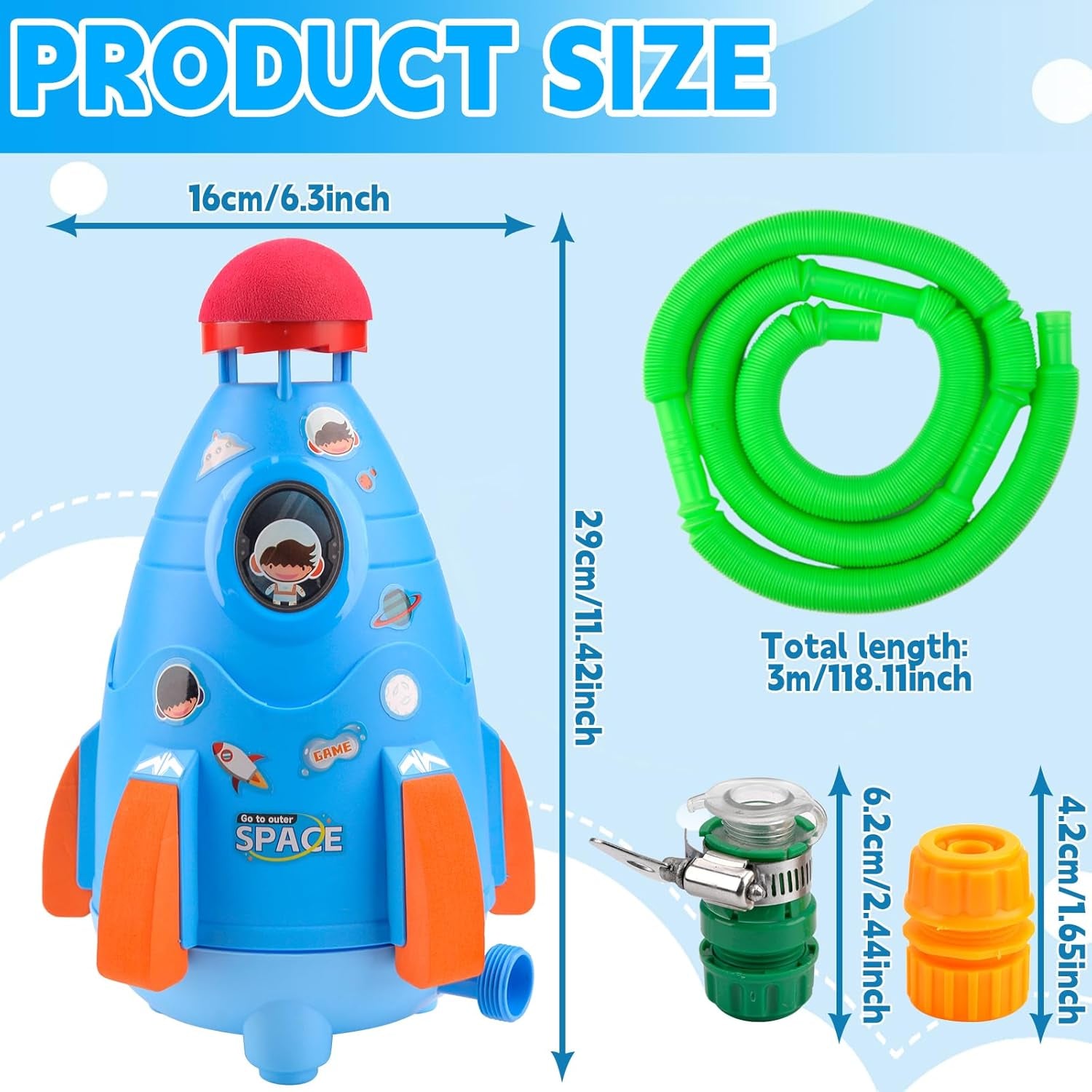 Razzo D'Acqua Sprinkler, Spruzzatore Giocattolo, Giochi D'Acqua Giardino, Giocattolo Rocket Sprinkler Giochi Da Giardino per Bambini, Giocattolo Estivo for Irrigatore a Razzo (Blu)