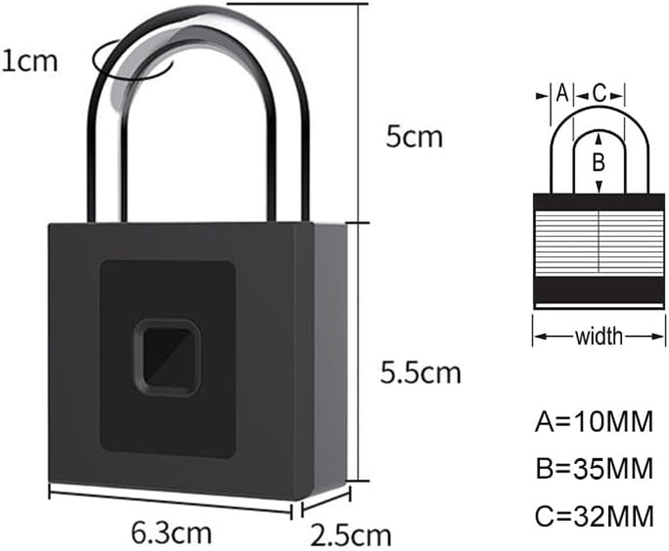 Lucchetto Con Cuscinetto Apribile Tramite Impronte Digitali O App, Keyless Big Lucchetto Pesante, per Sbloccare Il Set Di Dati, Impermeabile, Antifurto, Indicatore Di Batteria, USB