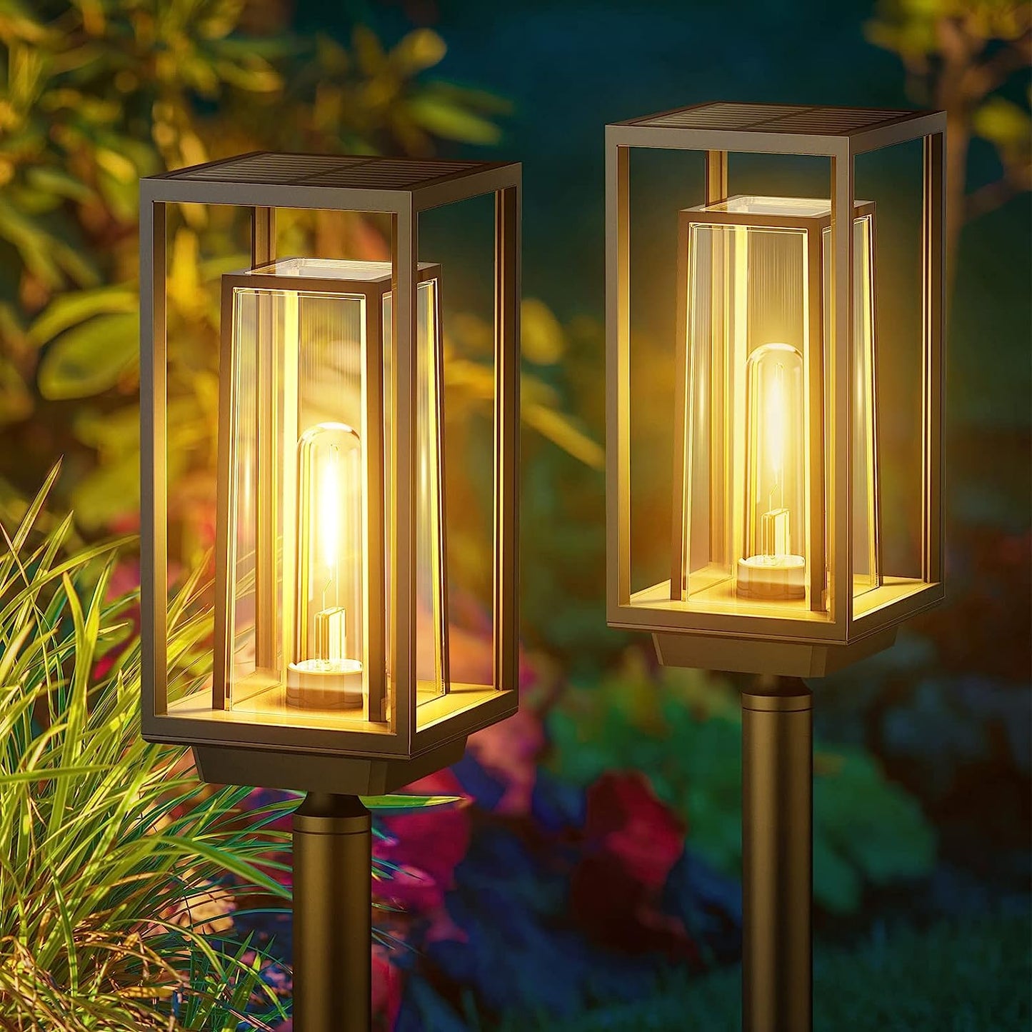 Lampade Solari per Esterni Da Giardino, Confezione Da 2 Lampade Solari Moderne Da Giardino Con Tempo Di Lavoro Più Lungo, Estremamente Luminose, IP65, Impermeabile, Decorazione Solare Da