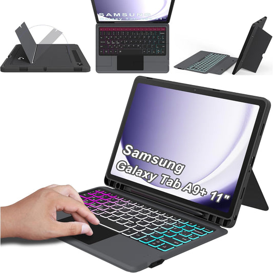 Custodia per Galaxy Tab A9+/A9 plus Da 11", Con Tastiera QWERTZ: Illuminazione a 3 Zone, Tastiera Con Trackpad, Tastiera Con Supporto per Samsung Galaxy Tab A9+ 2023 (SM-X210/X215/X216B)