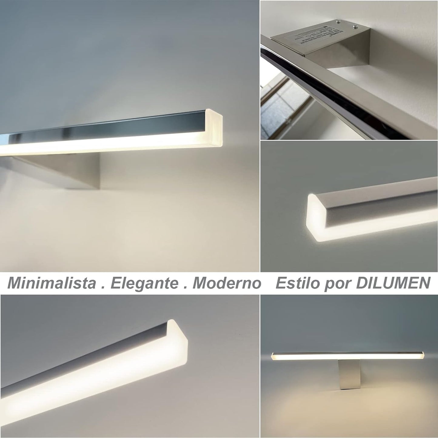Applique Bagno Specchio Moderno, Acciaio Inossidabile, 40 Cm, Luce Specchio Bagno 10 W 800 Lm, Bianco Neutro 4000 K, Stile Minimalista IP44 Impermeabile(40Cm - 4000K)