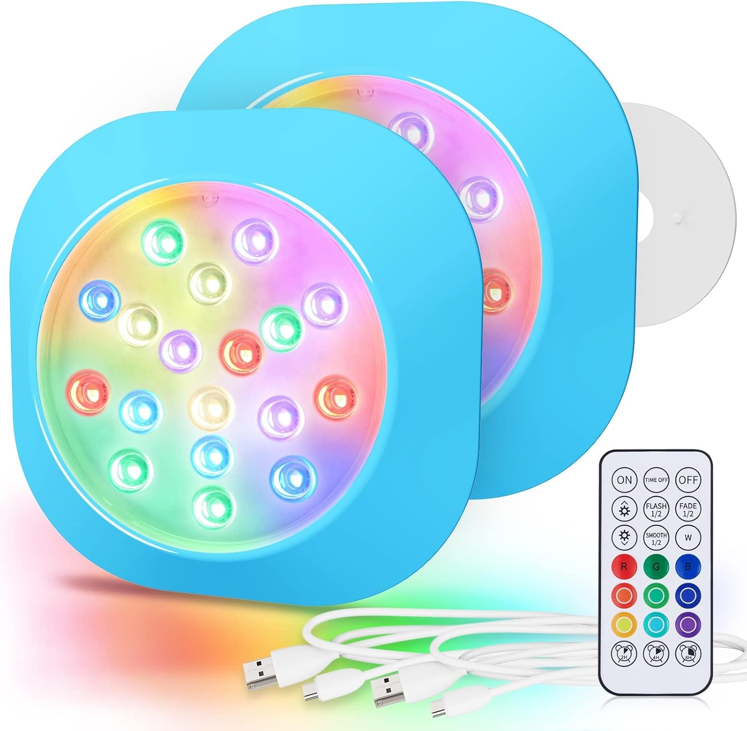 Faretto LED Ricaricabile per Piscina Fuori Terra, 15Cm Sommergibili Luci Piscina RGBW IP68 Impermeabili Con Telecomando, Fino a 40 Ore,Magnetiche Luce LED Deco per Intex Acciaio Piscine 2Pack