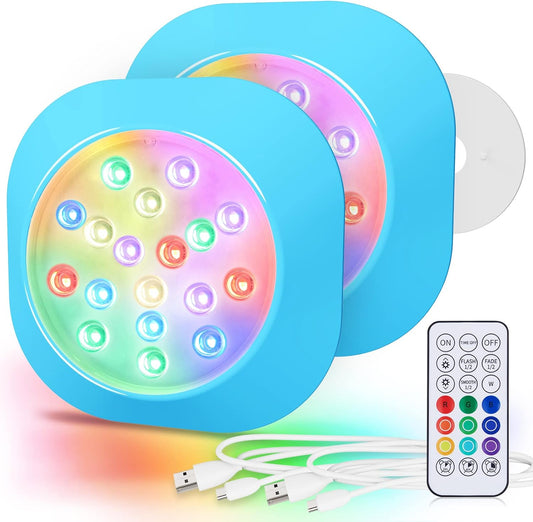 Faretto LED Ricaricabile per Piscina Fuori Terra, 15Cm Sommergibili Luci Piscina RGBW IP68 Impermeabili Con Telecomando, Fino a 40 Ore,Magnetiche Luce LED Deco per Intex Acciaio Piscine 2Pack