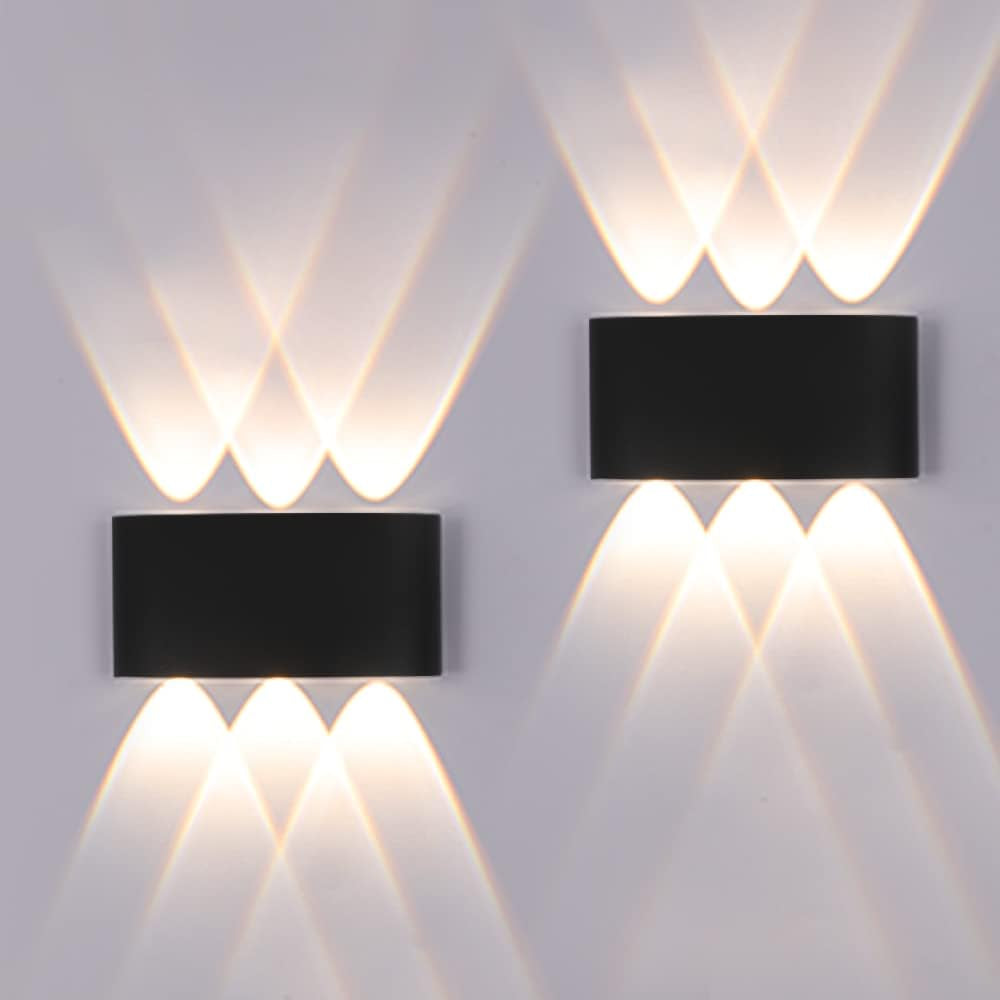 2 Pack Lampada Da Parete Esterno/Interno LED Applique Da Esterni 12W 1200LM up down Faretto Da Parete IP65 Impermeabile Moderno Lampade Muro Alluminio Bagliore Su E Giù (Nero 3000K Luce Caldo)