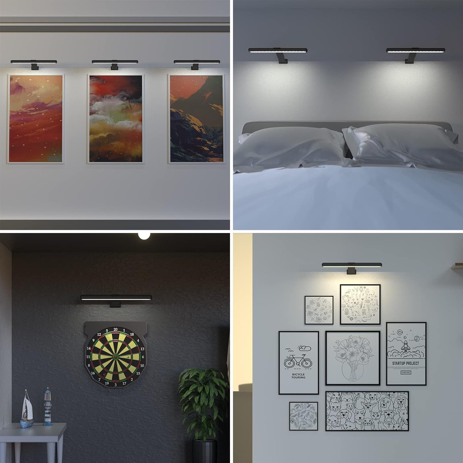 Lampada per Quadri Wireless Ricaricabile, 2 in 1 Luce per Pittura Con Telecomando, 300LM Batteria Luci Da Esposizione Dimmer, 3 Modalità Luce Da Parete Magnetica per Opere Darte (Black-40Cm)