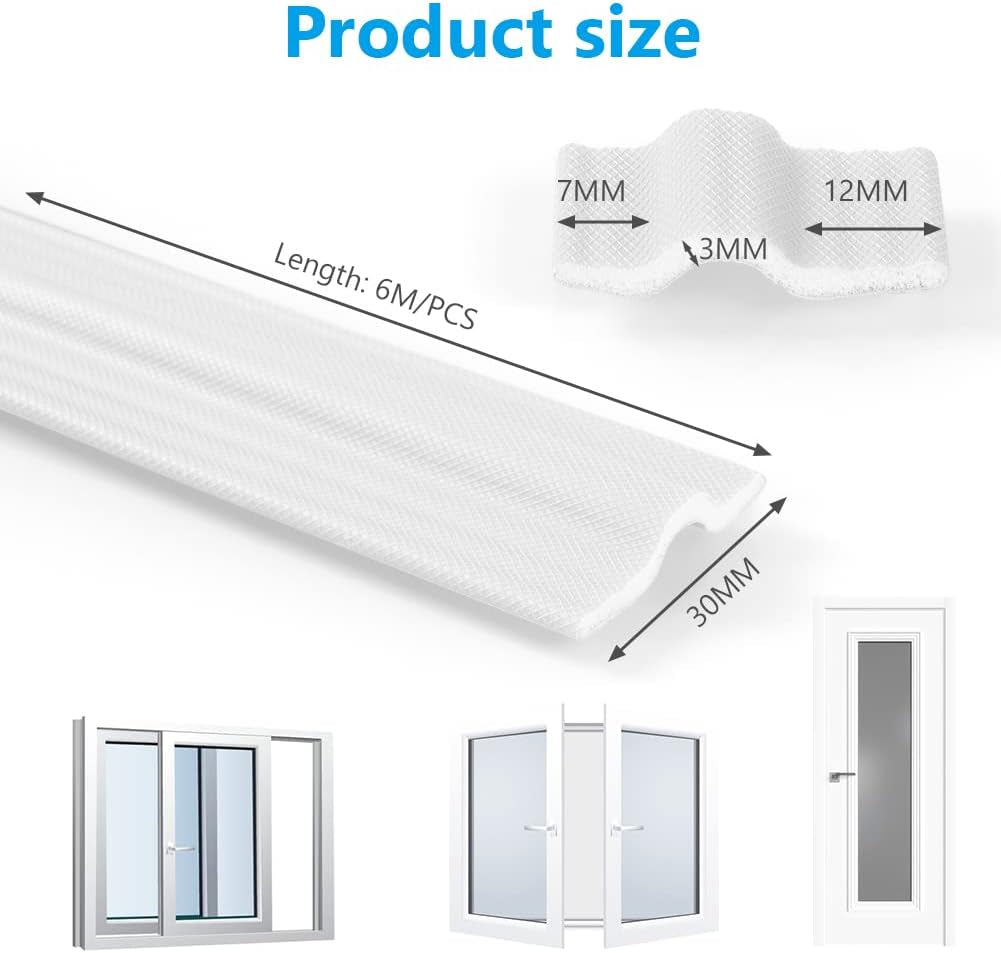 6M Guarnizione per Porta Finestra Adesiva, Paraspifferi Sotto Porta Entrata per Spifferi Blindata, Schiuma Isolante Anti-Collisione, Antivento, per Telaio Porta Finestre(Bianco)
