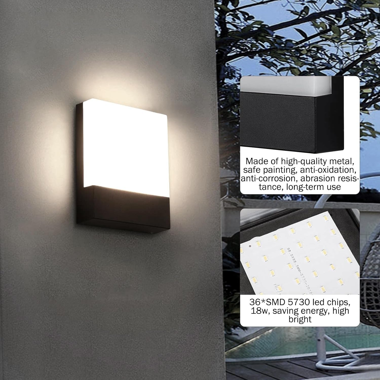Applique Da Parete Esterno 18W Lampada Da Parete Led Esterna Impermeabile IP65 Luce a Muro in Alluminio Esterni Luci Da Parete per Balcone Giardino Veranda Garage Patio 4000K - Bianco Neutre