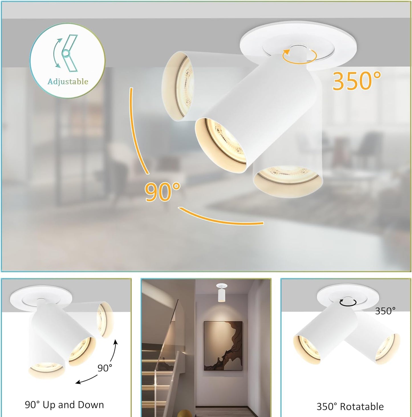 Faretti Da Soffitto Orientabili, GU10 Faretti LED Da Soffitto Bianco, Moderna Plafoniera Lampade Da Soffitto, Faretto LED Incasso per Barra, Cameretta, Cucina, Senza Lampadina, 2 Pezzi