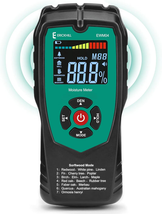 Misuratore Di Umidità in Legno, Misuratore Di Umidità Non Invasivo Con 4 Modalità, Display LCD Con Retroilluminazione, Controllo Dell'Umidità Del Legno E Dei Materiali Da Costruzione