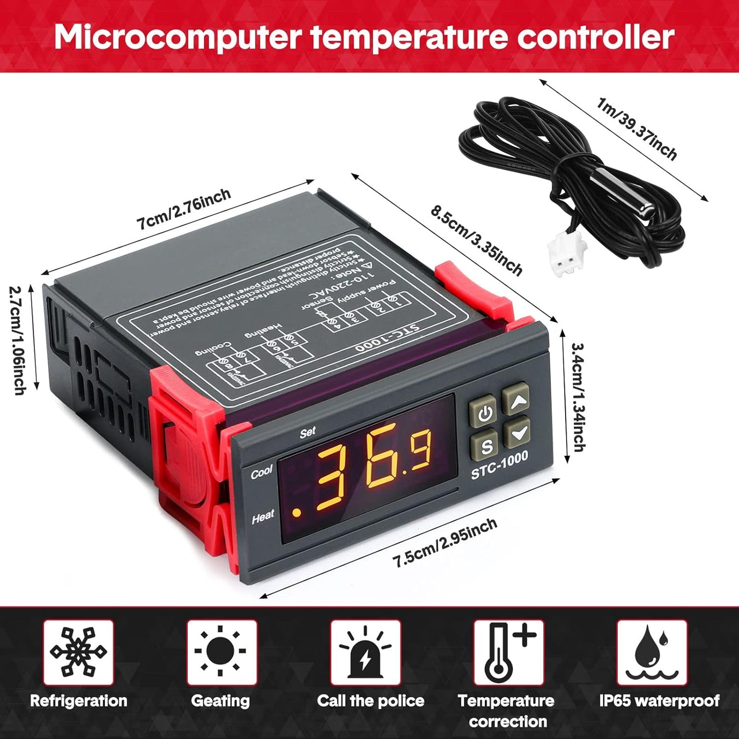 2 Pezzi Regolatore Di Temperatura Digitale DC 12V 10A Termostato Centigrado Termoregolatore Generale Calibrazione Della Temperatura Con Sensore 2 Uscite a Relè per Raffreddamento